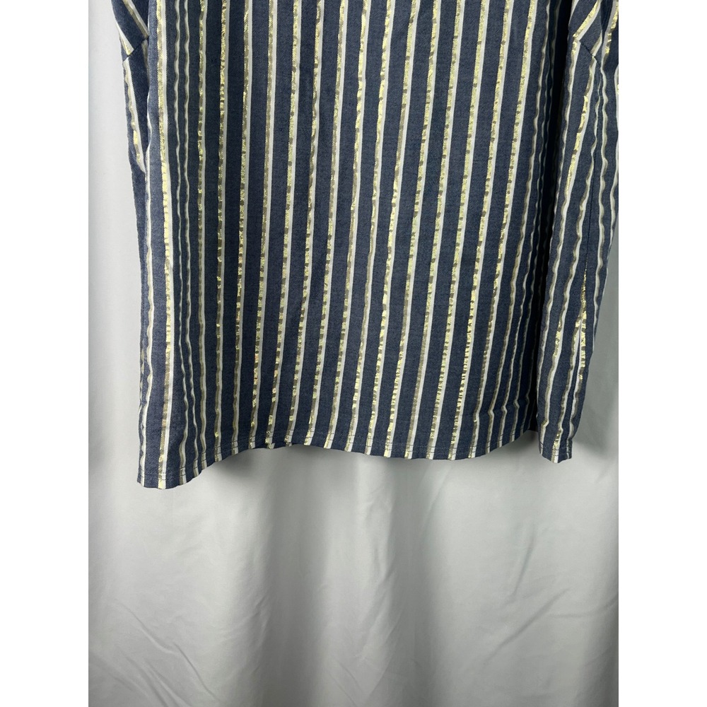 Zac & Rachel Woman Navy Gold Metallic Striped Lace Up Back Sleeveless Top 2X - Picture 4 of 13